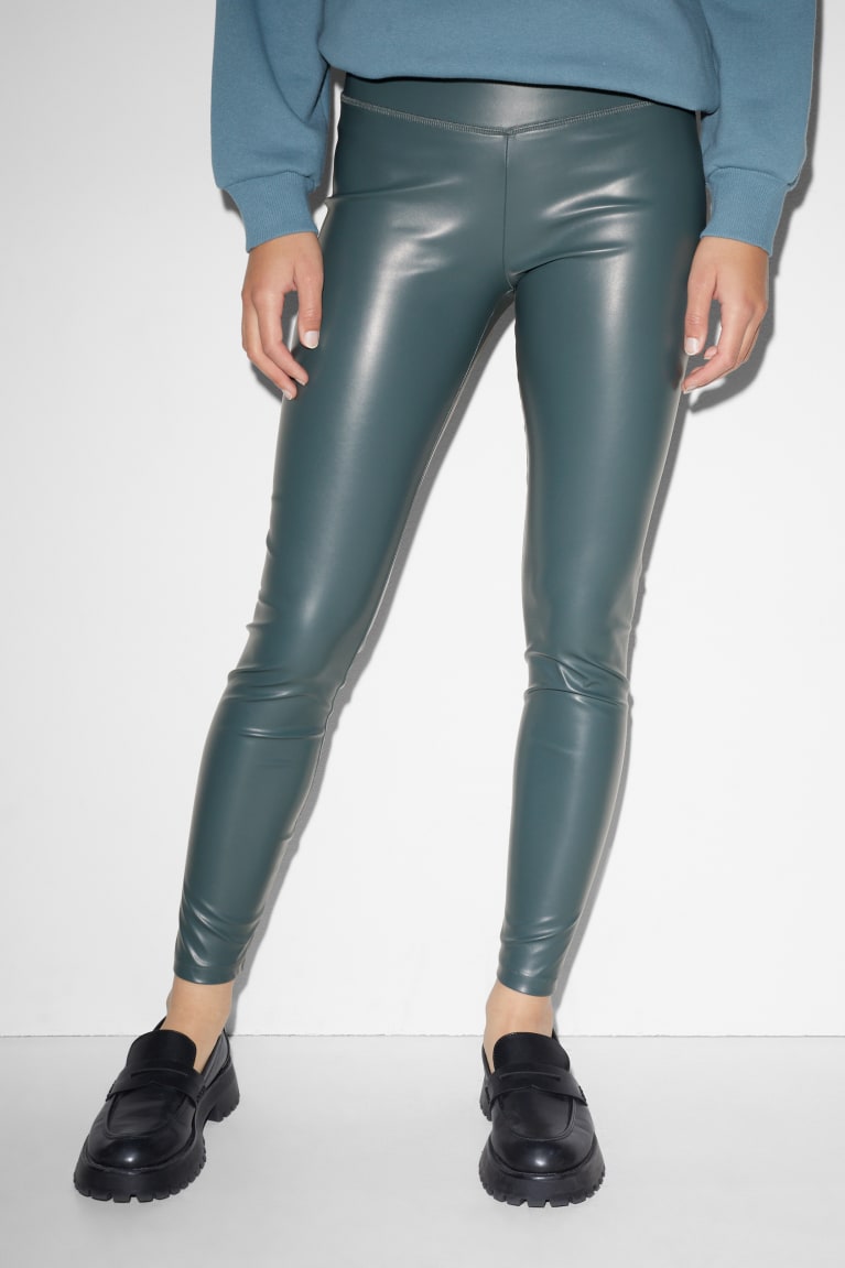 C&A Clockhouse Leggings Faux Pelle Verdi Scuro | 0241-OZBPV