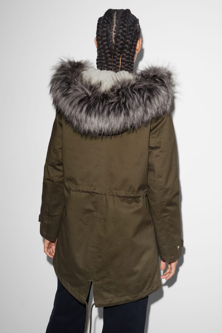 C&A Clockhouse Parka With Hood And Faux Fur Trim Invernali Verdi Scuro | 0384-EUJRC