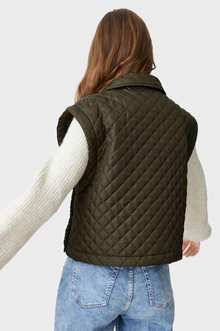 C&A Clockhouse Trapuntato Gilet Verdi Scuro | 2901-DUWHO