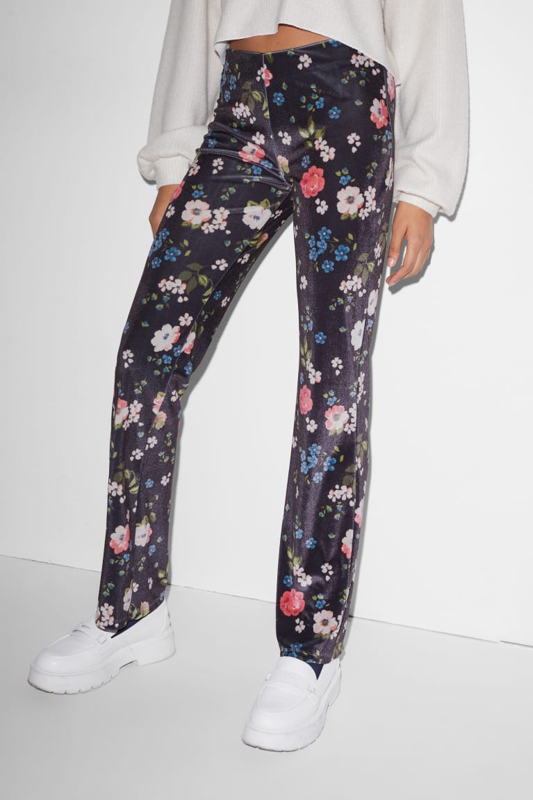 C&A Clockhouse Velvet Leggings Floral Blu Scuro | 6073-YQEJH