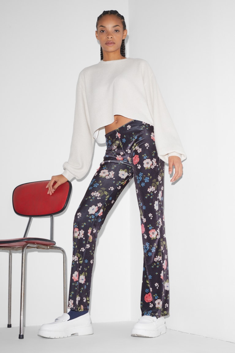 C&A Clockhouse Velvet Leggings Floral Blu Scuro | 6073-YQEJH