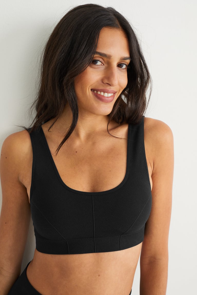 C&A Crop Imbottito Seamless- Lycra® Nere | 0973-XZDRY