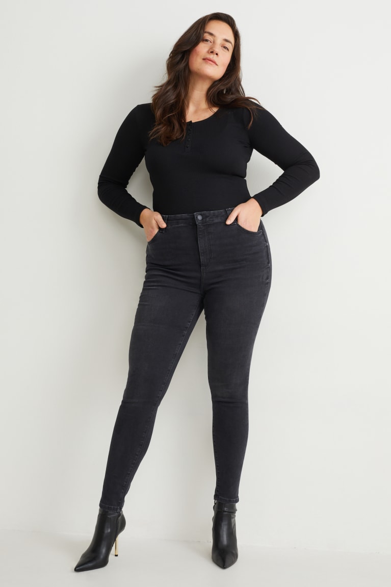 C&A Curvy High Vita Magro Fit Lycra® Recycled Nere | 8597-XMVFQ