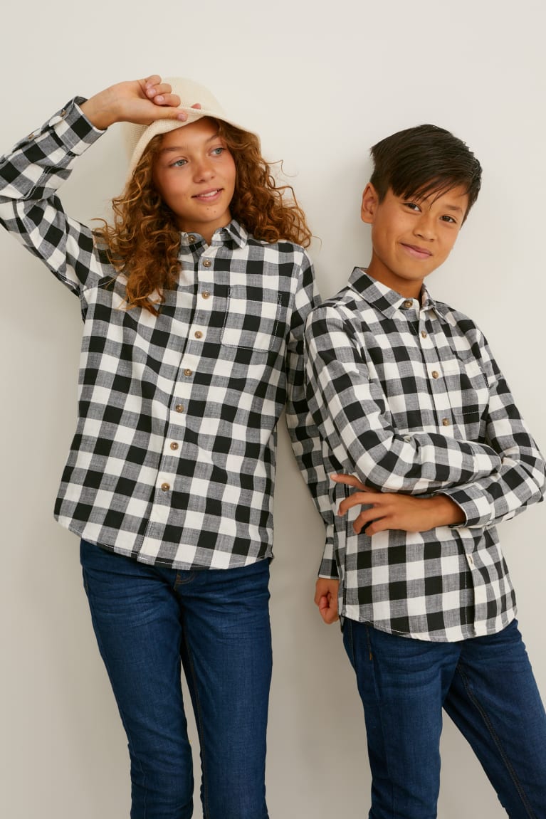 C&A Genderneutral Organic Cotone Check Nere Grigie | 3120-NDQPY