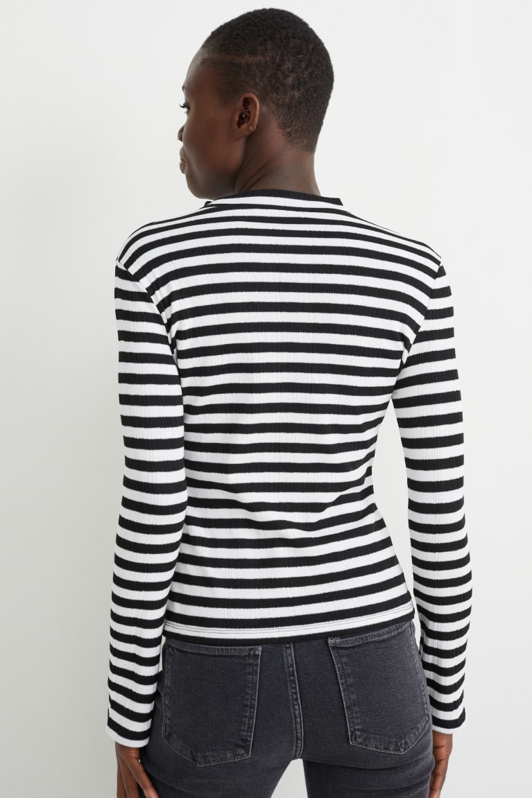 C&A Long Sleeve A Strisce Bianche Nere | 1635-LRCAY