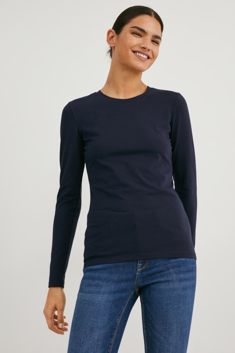 C&A Multipack Of 3 Basic Long Sleeve Organic Cotone Blu Scuro | 5930-JXLFY