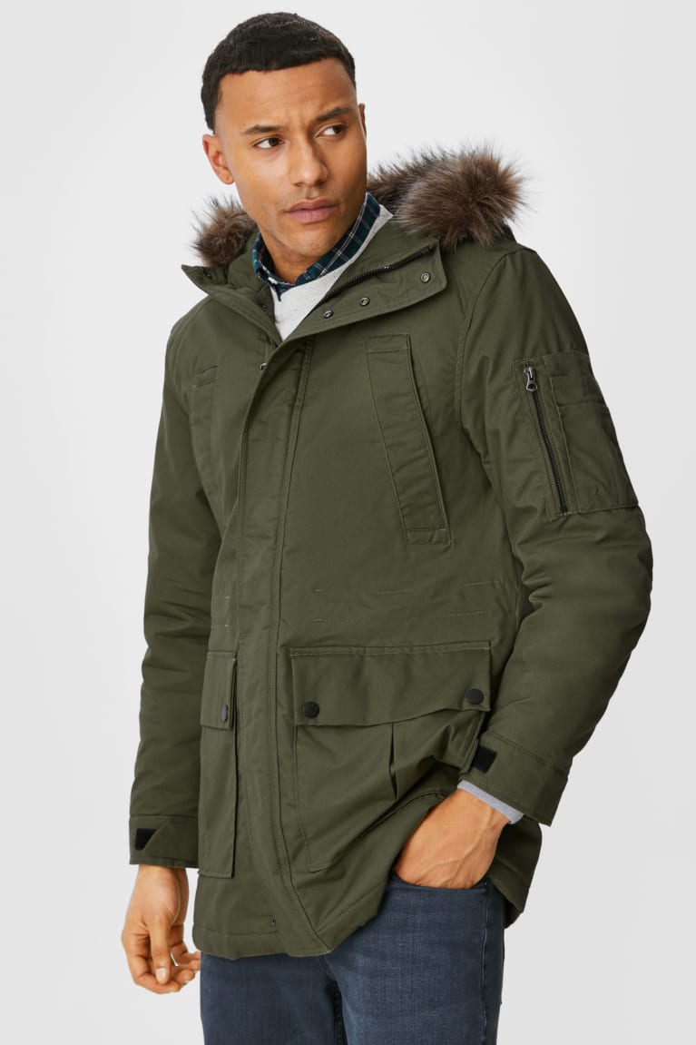 C&A Parka With Hood And Faux Fur Trim Recycled Verdi Scuro | 5072-LOBRK