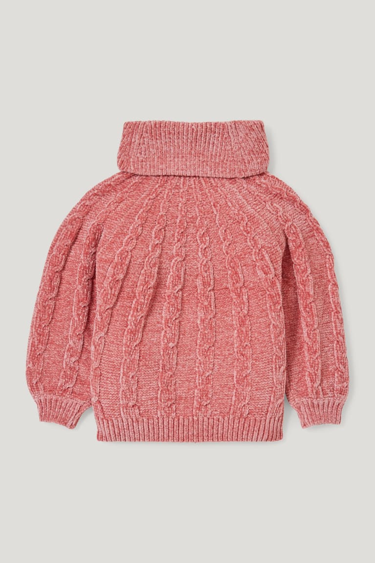 C&A Polo Neck Recycled Cable Knit Pattern Rosa | 0129-BJKCI