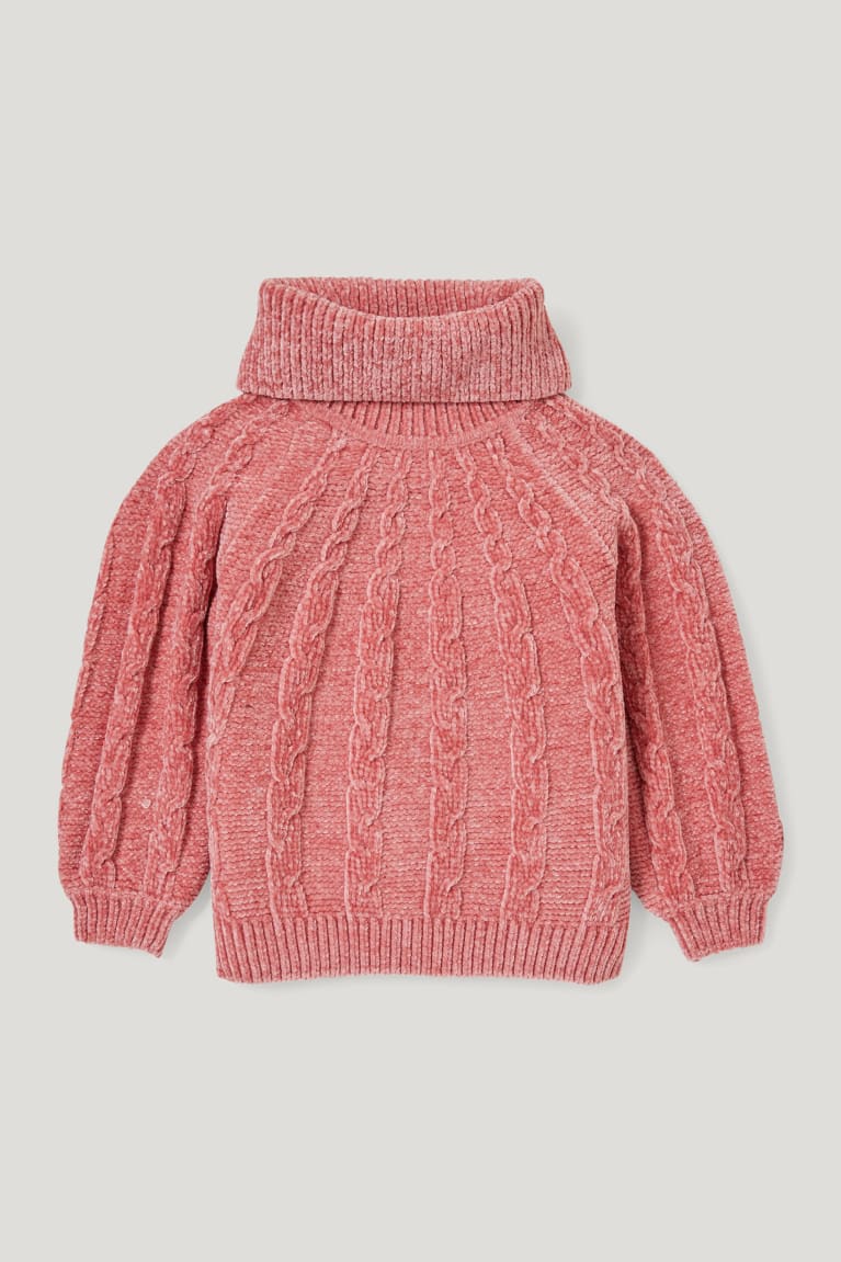 C&A Polo Neck Recycled Cable Knit Pattern Rosa | 0129-BJKCI