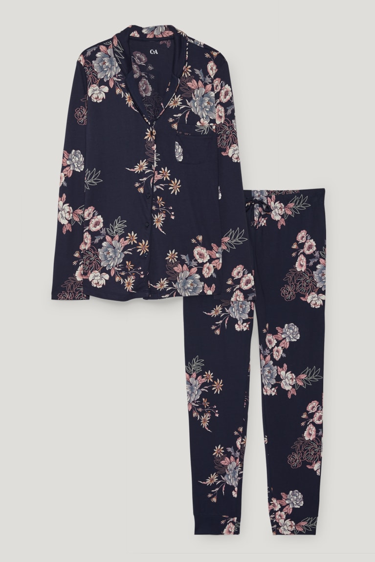 C&A Pyjamas Floral Blu Scuro | 0375-ZLWOM