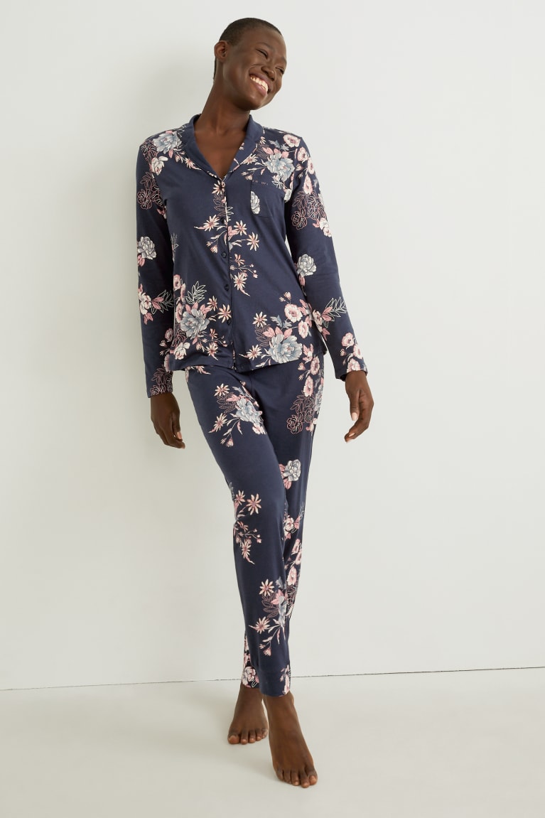 C&A Pyjamas Floral Blu Scuro | 0375-ZLWOM