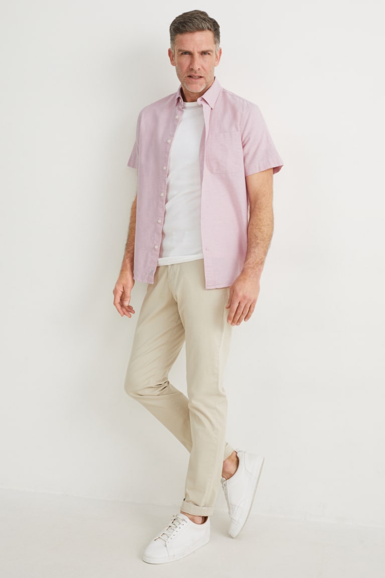 C&A Regular Fit Button-down Collar Organic Cotone Rosa | 5714-XBGRN