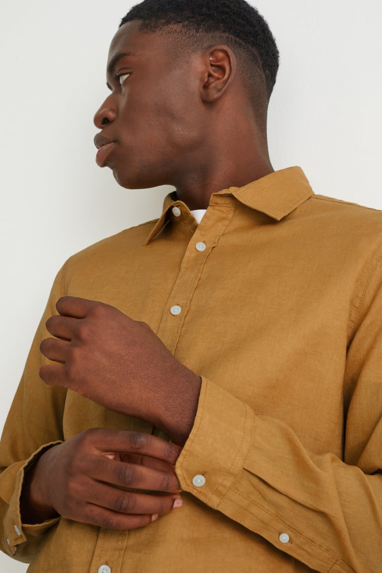 C&A Regular Fit Kent Collar With Linen Made From European Flax® Senape Gialle | 9164-QIZUA