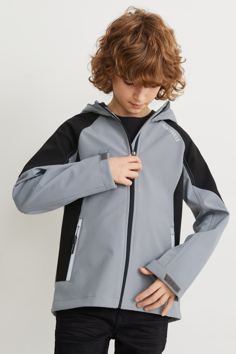 C&A Softshell With Hood Grigie Nere | 3701-IDRNA