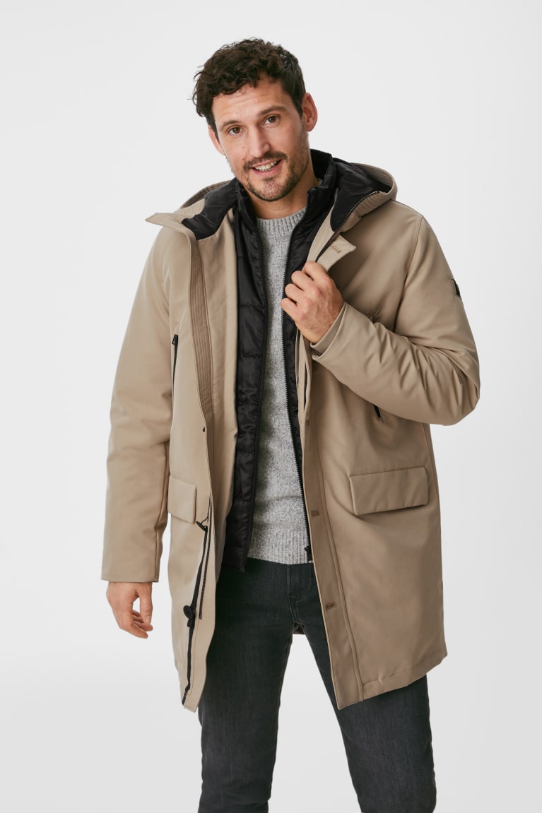 C&A Technical Parka With Hood Recycled Beige | 0341-LTUSX