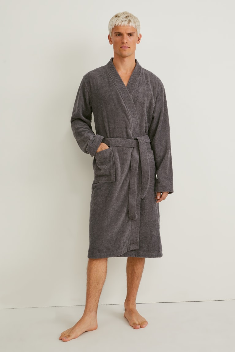 C&A Terry Cloth Bathrobe Organic Cotone Grigie Marroni | 8530-IJOFS