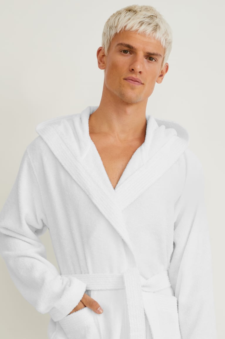 C&A Terry Cloth Bathrobe With Hood Organic Cotone Bianche | 3208-YHRML