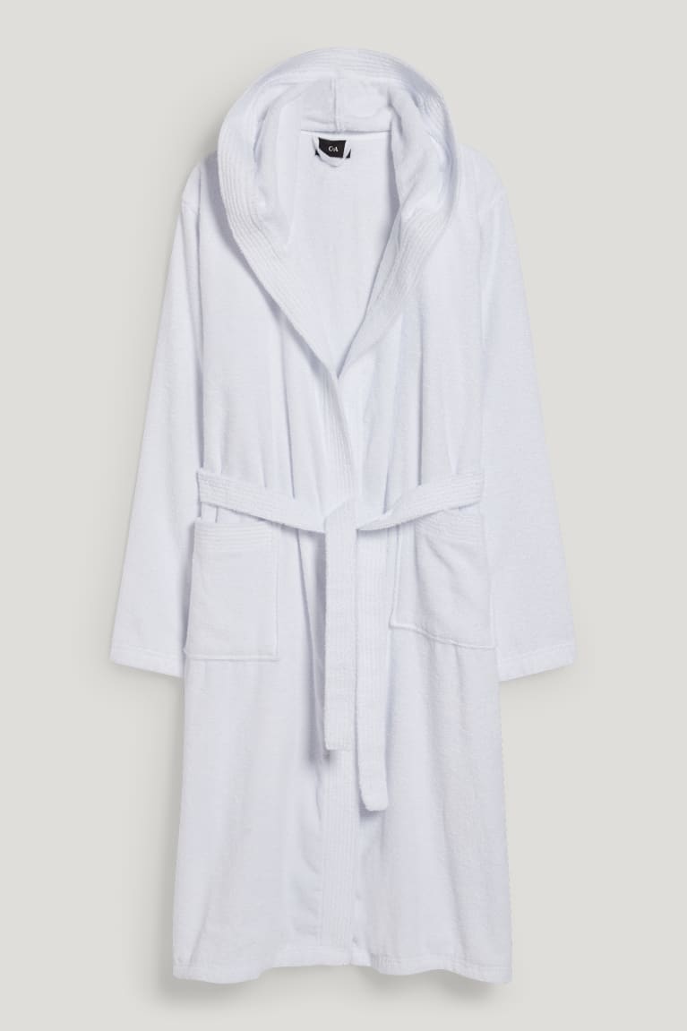 C&A Terry Cloth Bathrobe With Hood Organic Cotone Bianche | 3208-YHRML