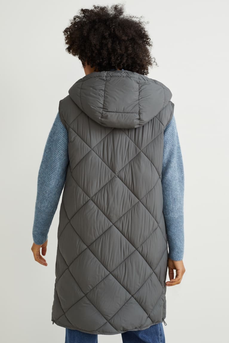 C&A Trapuntato Gilet With Hood Bionic-finish®eco Recycled Verdi Scuro | 7390-IGDYB