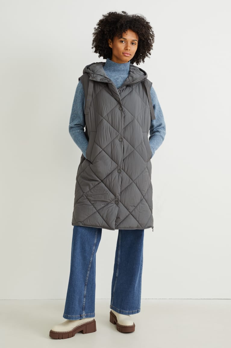 C&A Trapuntato Gilet With Hood Bionic-finish®eco Recycled Verdi Scuro | 7390-IGDYB