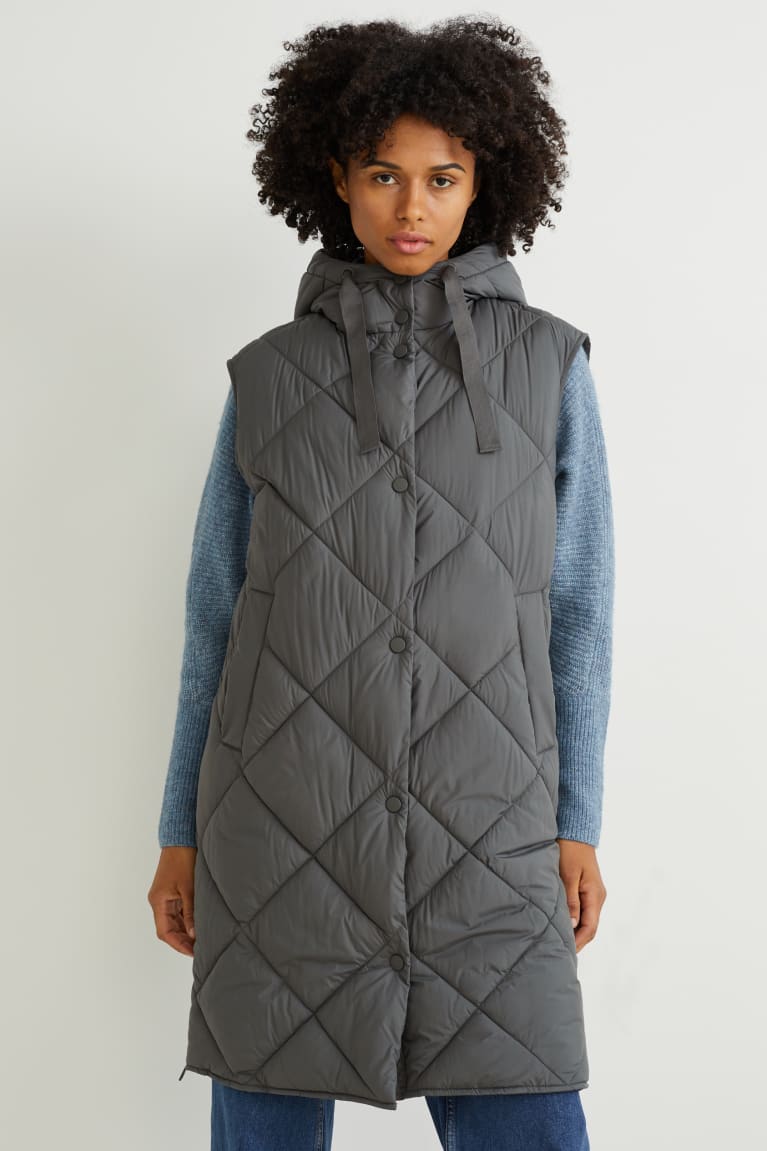 C&A Trapuntato Gilet With Hood Bionic-finish®eco Recycled Verdi Scuro | 7390-IGDYB