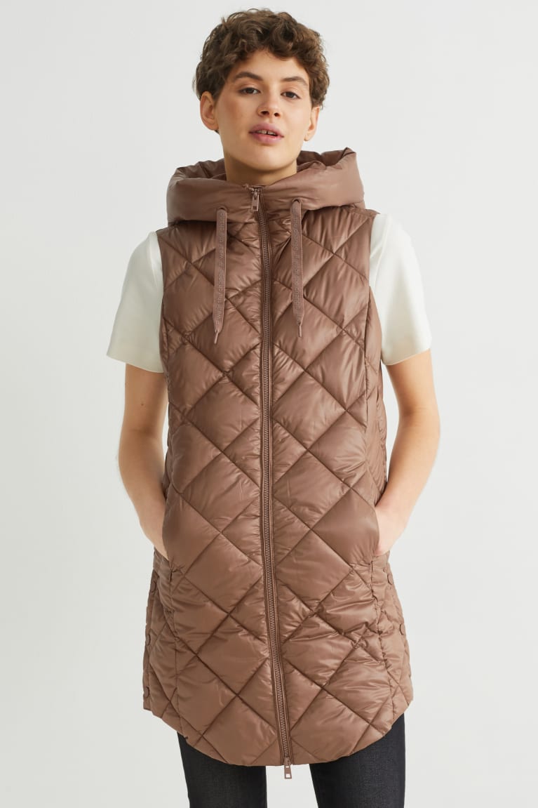 C&A Trapuntato Gilet With Hood Bionic-finish®eco Marroni Chiaro | 9274-KCBWV