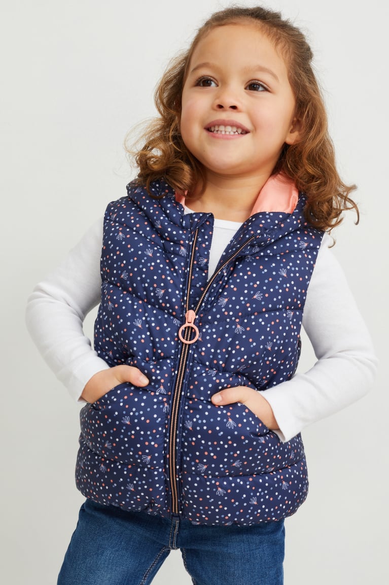 C&A Trapuntato Gilet With Hood Recycled Polka Dot Blu Scuro | 7523-IVWHA