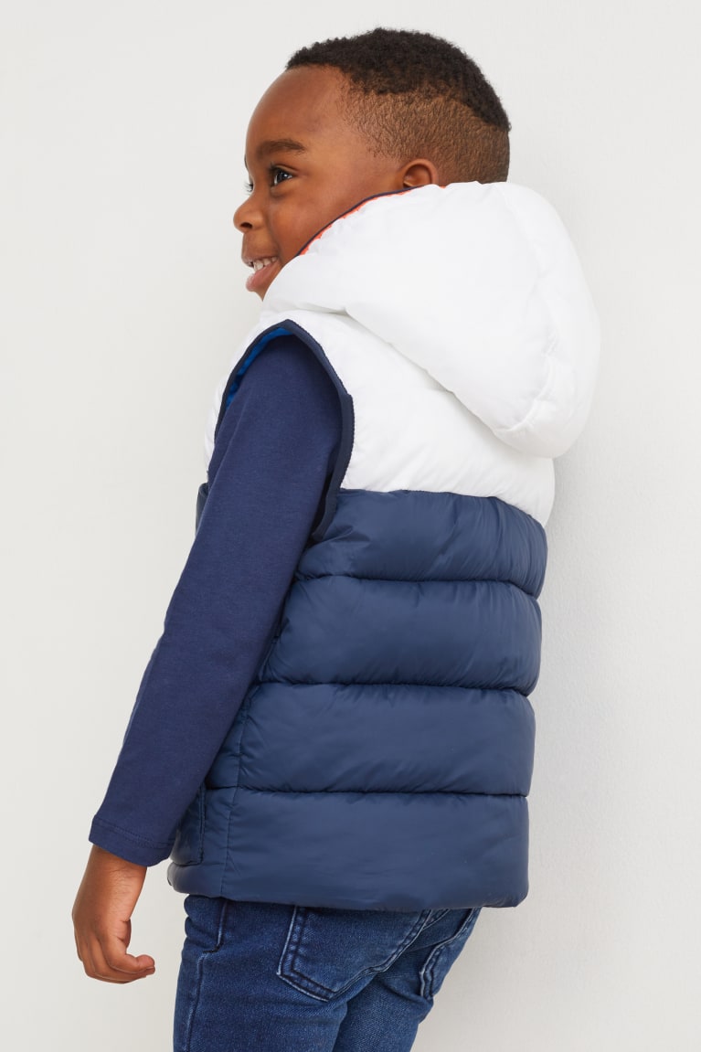 C&A Trapuntato Gilet With Hood Recycled Blu Scuro | 8640-BQJHF