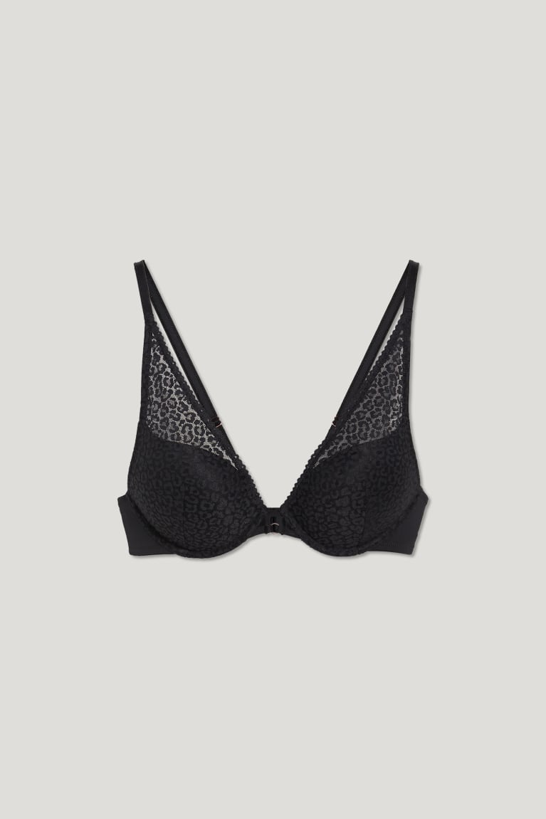 C&A Underwire Bra Plunge Imbottito Push-up Nere | 8354-LYXQB