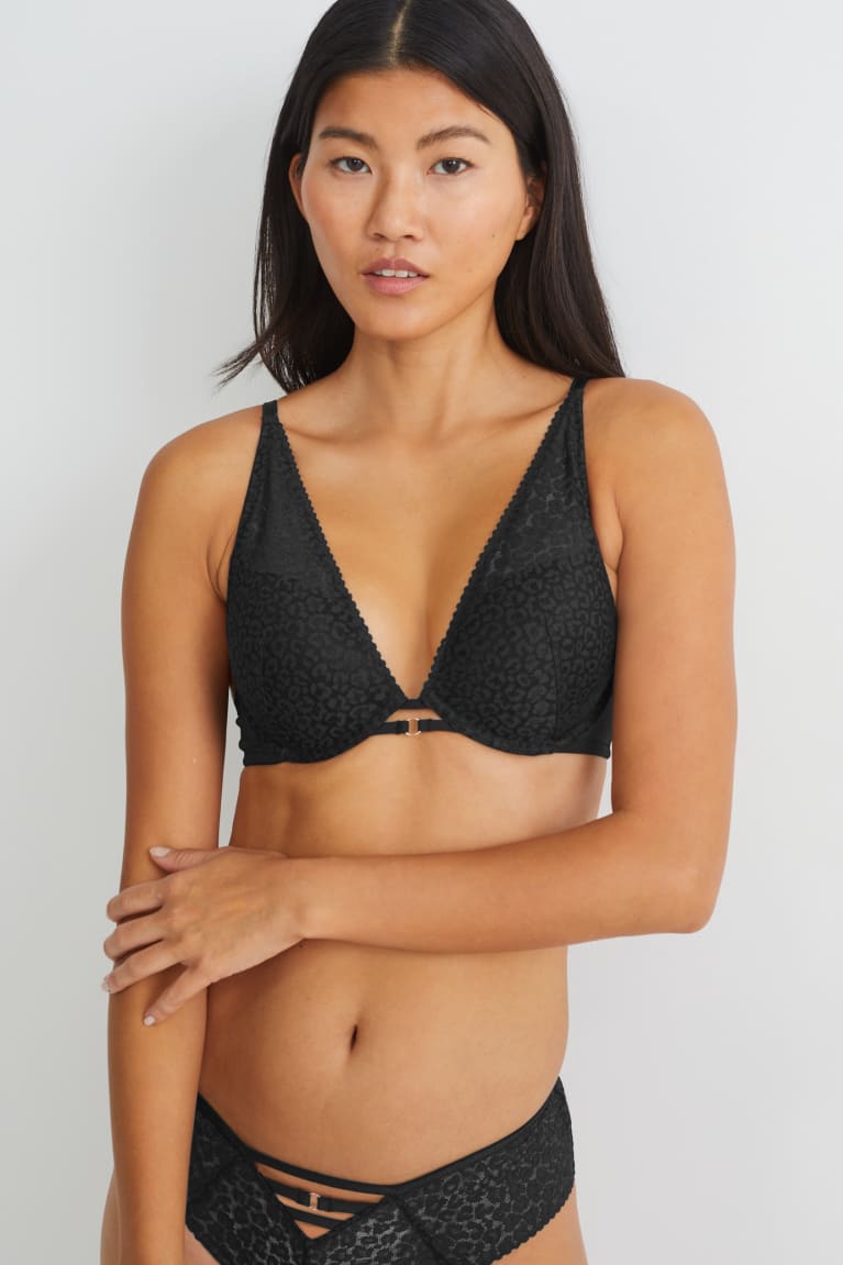 C&A Underwire Bra Plunge Imbottito Push-up Nere | 8354-LYXQB